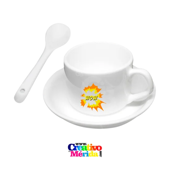 Taza de 3 oz con plato y cuchara