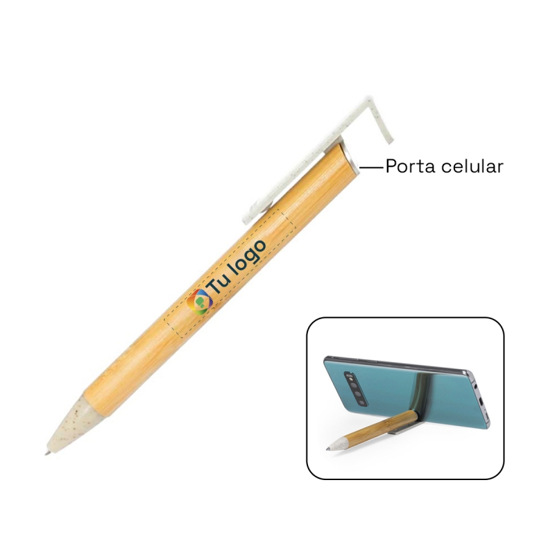 Vista previa de Boligrafo Bambú portacelular 2